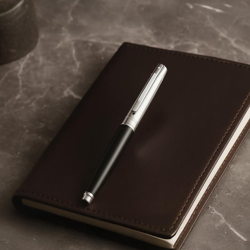 SHEAFFER قلم حبر سائل شيفر 300 أسود لامع مع غطاء كروم لامع، وزخرفة مطلية بالكروم، وكتابة متوسطة - Image 2